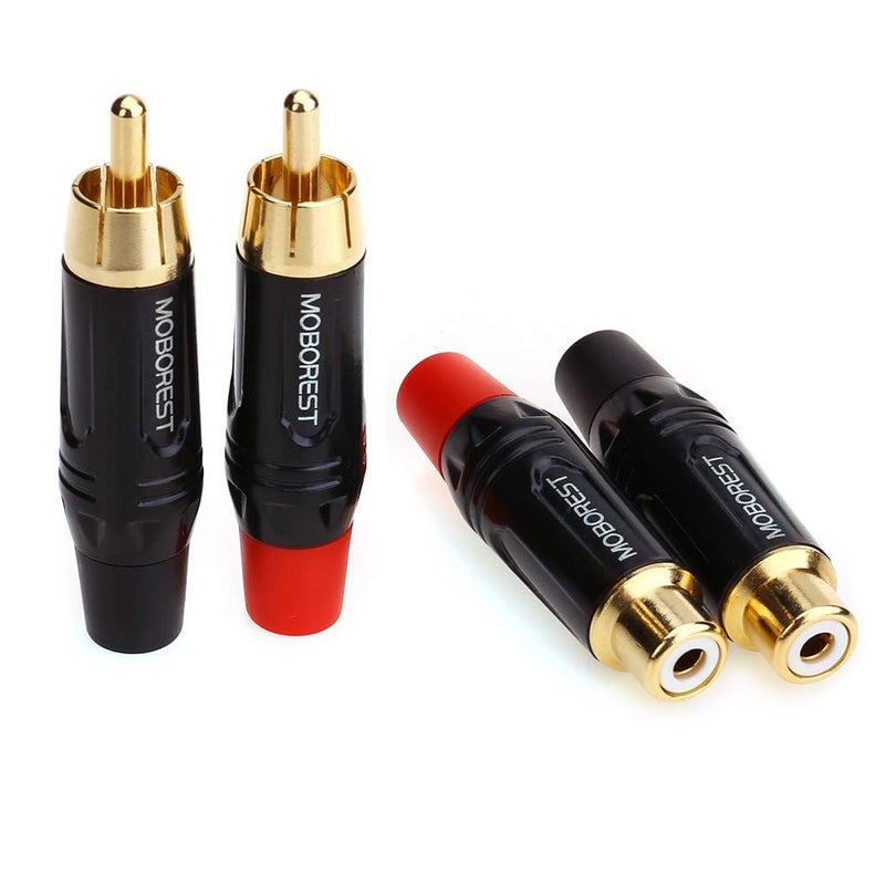 MOBOREST RCA Male, Female Plug Adapter Audio Phono Gold Plated Solder 24K Gold Speaker Plugs RCA Jack Cable Connector Adapter(RCA Female*2P+Male*2P) - Image 3